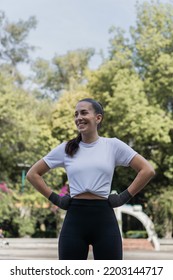 Portrait Of A Caucasian Woman Wearing Sportswear And Posing With A Positive Attitude.