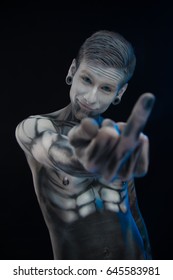 Portrait character for computer game
Bodyart cyborg, male with pattern on body on black background - Shutterstock ID 645583981