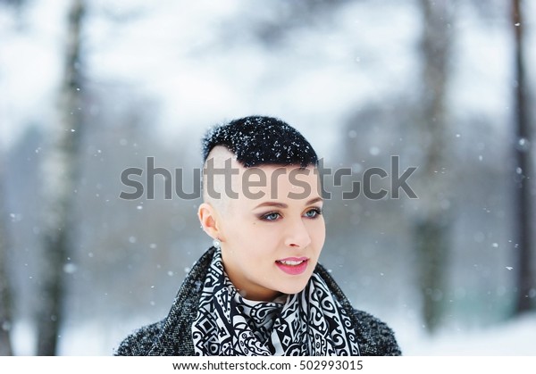 Portrait Charming Grayeyed Girl Snowflakes On Stock Photo Edit