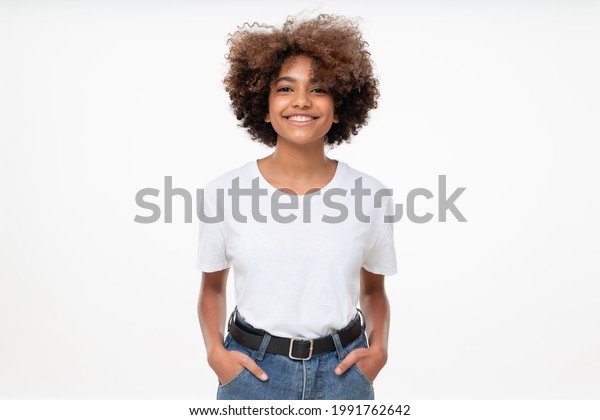 Portrait Cheerful African Teen Girl Wearing Stock Photo 1991762642 ...