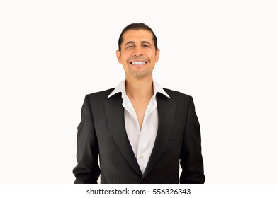 Portrait Of A Cheerful Businessman No Tie And Relaxing With White Backgraund