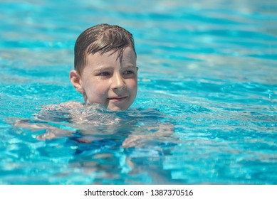 Portrait Cheerful European Boy Swimming Pool Stock Photo 1387370516 ...