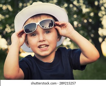 Portrait Cheerful Little Boy Sunglasses Stock Photo 289215257 ...