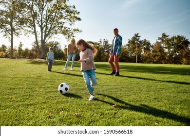 Portrait Cheerful Little Girl Playing Football Stock Photo 1590566518 ...