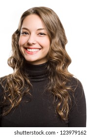 Portrait Of A Cheerful Young Brunette Beauty With Huge Smile.