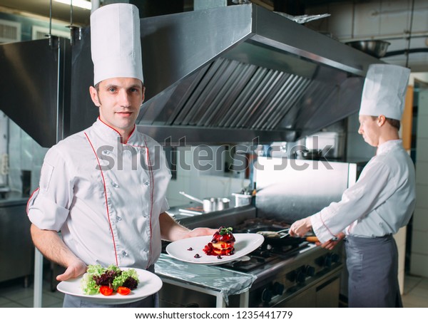 Portrait Chef Kitchen Restaurant Readymade Dish People Stock Image