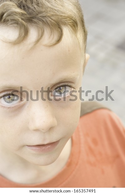 Portrait Child Curly Blond Hair Green Stock Photo Edit Now 165357491