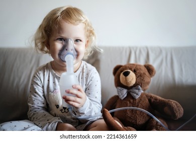 Portrait of a Child in an inhalation mask. Children's lung health. - Shutterstock ID 2214361659