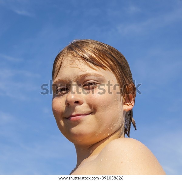 Portrait Child Pool Wet Hair Stock Photo Edit Now 391058626