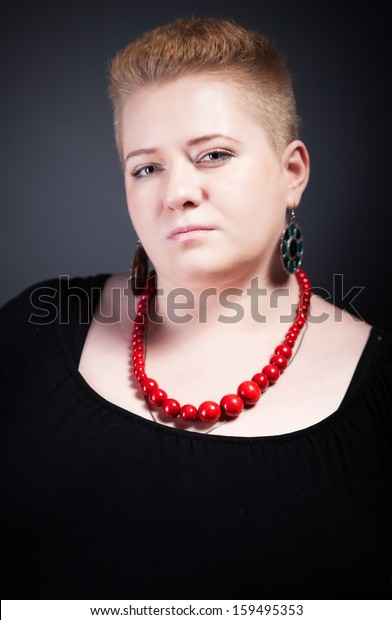 Portrait Chubby Woman Short Hair Red Royalty Free Stock Image