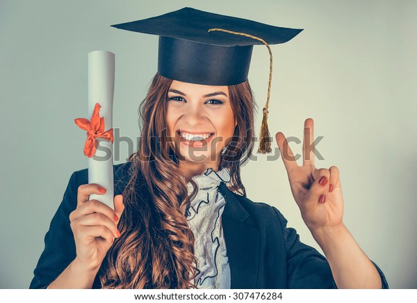 Portrait Closeup Beautiful Smiling Latina Graduate Stock Photo (Edit