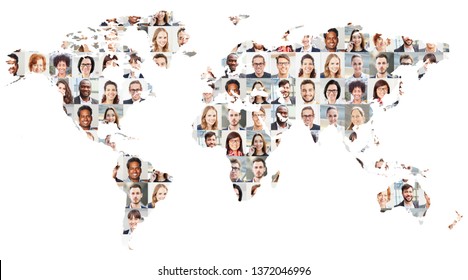 Portrait collage with business people on world map as business and globalization concept - Powered by Shutterstock