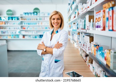 Portrait of confident female pharmacist in drugstore looking at camera. - Powered by Shutterstock