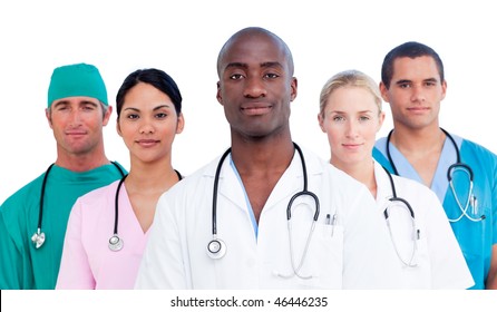 Portrait Of Confident Medical Team Against A White Background