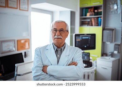 Portrait of a confident senior doctor in medical office