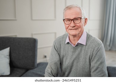 Portrait of confident stylish European middle aged senior man at home. Older mature 70s man smiling. Happy attractive senior grandfather looking camera close up face headshot portrait. Happy people - Powered by Shutterstock