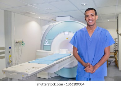 Portrait Of A Confident Technician Nurse Standing Next To The MRI Scanner In The Hospital