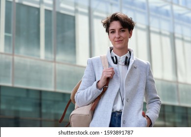 Portrait Confident Young Business Woman Smiling In City Success Female Entrepreneur Testimonial