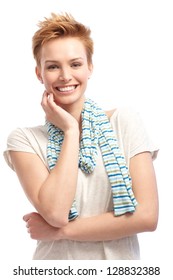 Portrait Of Confident Young Short Hair Woman Smiling Happy.