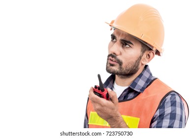 Portrait Of Construction Worker Isolated On White Background