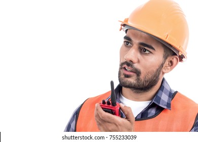 Portrait Of Construction Worker Isolated On White Background