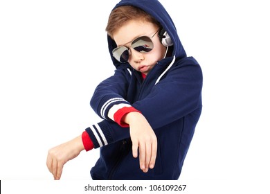 Portrait of a cool kid dressed like a rapper