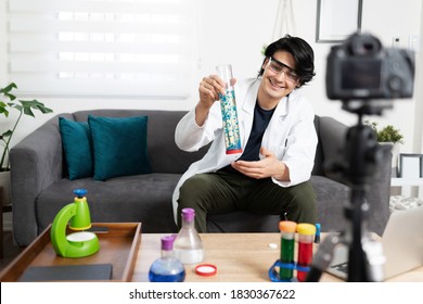 Portrait Of A Cool Science Teacher Creating A Lava Lamp For His Students On An Online Video