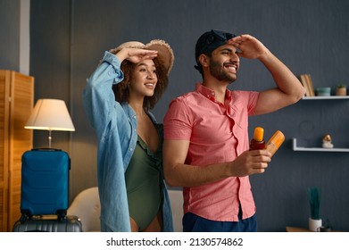 Portrait Couple Looking Forward Ready For Vacation