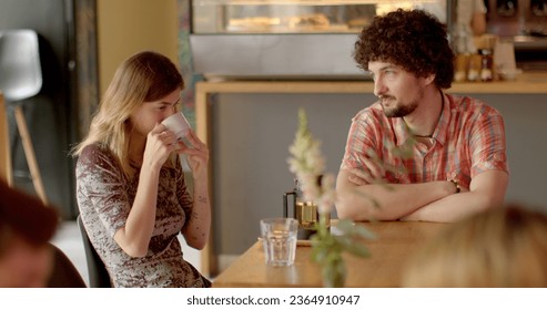 Portrait couple solves relationship problems in public people lifestyle. Honest conversation is openly discussing issues, concerns. Dialogue of two persons. valuing resolving conflicts. Communication - Powered by Shutterstock