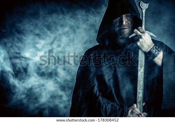 Portrait Courageous Warrior Wanderer Black Cloak Stock Photo (Edit Now ...