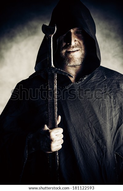 Portrait Courageous Warrior Wanderer Black Cloak Stock Photo (Edit Now ...