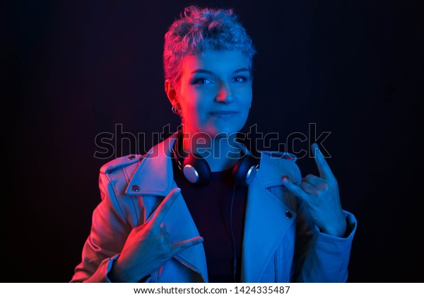 Portrait Courageous Woman Short Haircut Red Stock Photo Edit Now