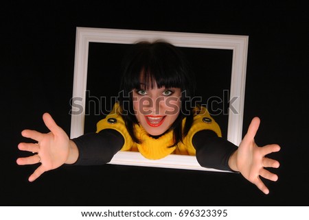 Portrait of crazy funny woman On a black background