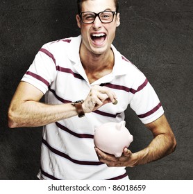 Portrait Crazy Man Saving Money Piggy Stock Photo 89690920 | Shutterstock