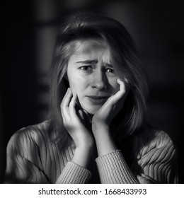 Portrait Crying Young Woman Shadowsblack White Stock Photo 1668433993 ...