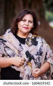 Portrait Curvy Woman Walking Through Gardens