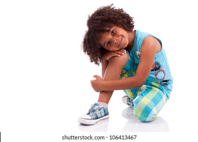 Portrait Of A Cute African American Little Boy, Isolated On White Background