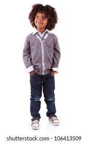 Portrait Of A Cute African American Little Boy, Isolated On White Background