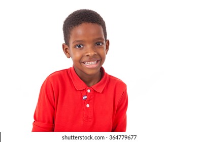 Portrait Of A Cute African American Little Boy Smiling, Isolated On White Background