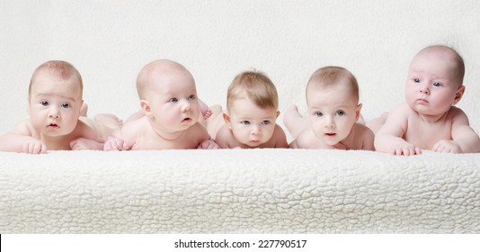 Portrait Of Cute Babies On Light Background