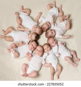 Portrait Of Cute Babies On Light Background