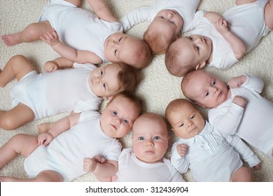 Portrait Of Cute Babies On Light Background