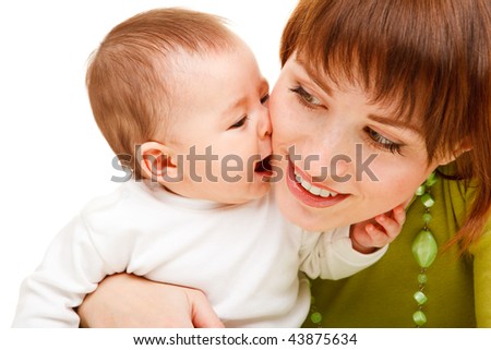 Portrait Cute Baby Kissing Mother Stock Photo Edit Now 43875634