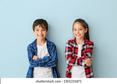 Portrait of cute children on color background - Shutterstock ID 1501231871