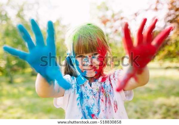 Portrait Cute Girl Painted Colors Holi Stock Photo Edit Now