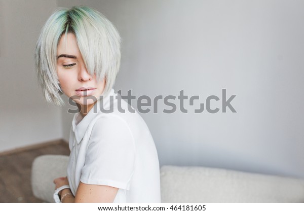 Portrait Cute Girl White Short Hairstyle Stock Photo Edit Now