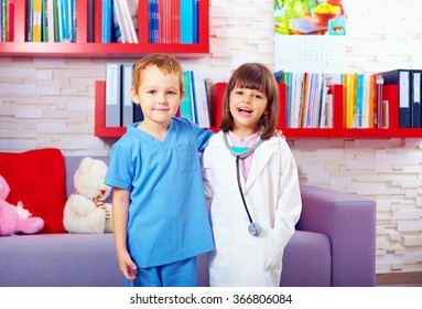 portrait of cute kids playing doctors