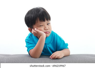 Portrait Cute Little Asian Boy Feeling Stock Photo 696219967 