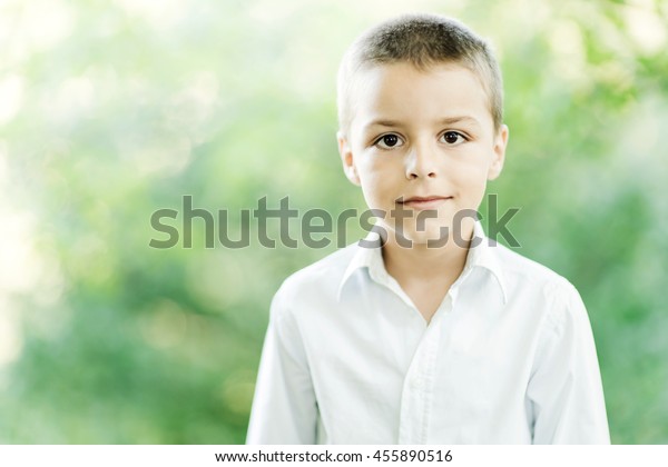 Portrait Cute Little Boy Short Hair People Beauty Fashion Stock