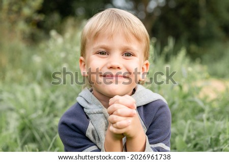 Similar – Image, Stock Photo Little boy Smile and happy at the backyard